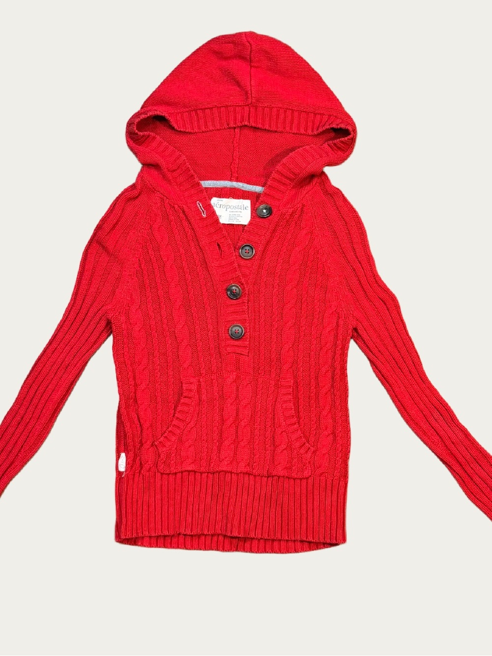 Y2K Aeropostale Red Hooded Cable-Knit Women's Sweater Juniors Med